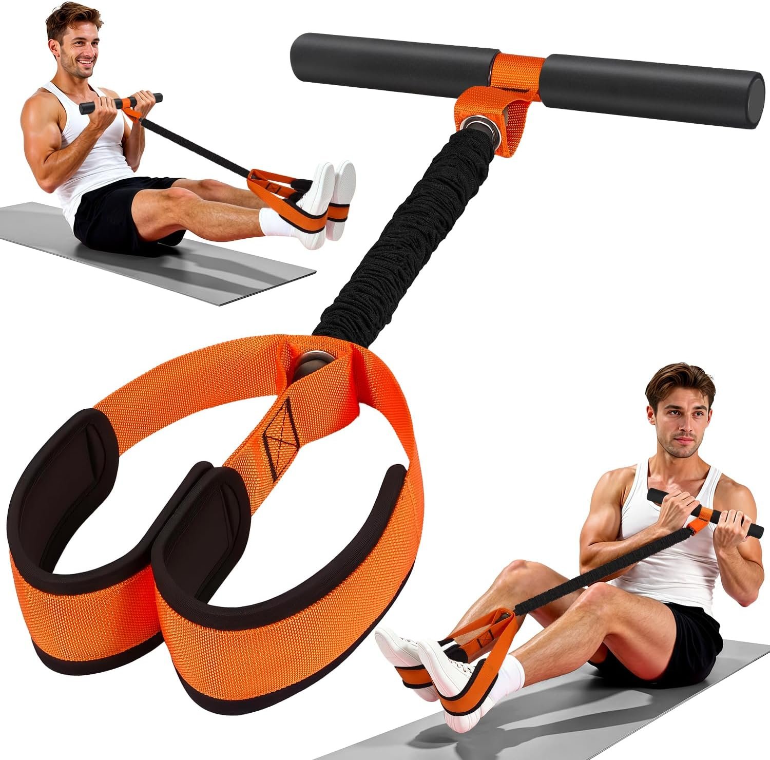 Pedal Resistance Band with Handle, Upgraded Durable Thickened Latex Tubes and Soft Foam Fabric Foot Pedal, Sit Up Exercise Equipment for Abdomen, Waist, Arm, Core/ABS, Leg, Physical Therapy
