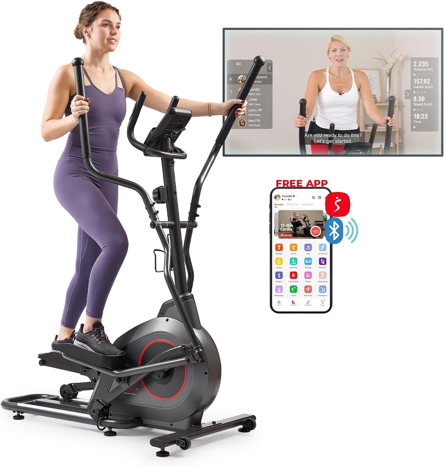 Sunny Health & Fitness Smart Upright Elliptical Machine with Pulse Sensor