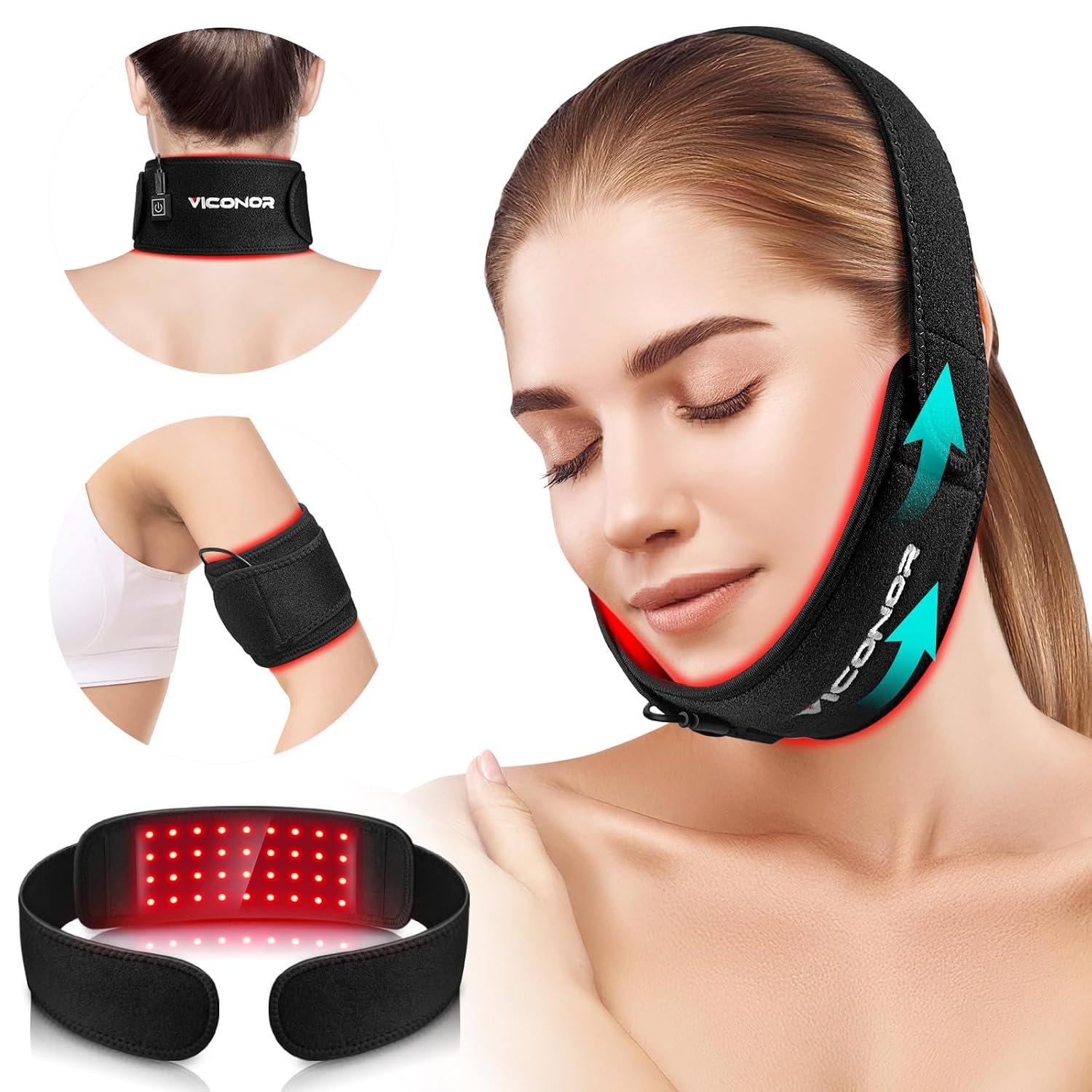 Viconor Red Light Therapy for Neck, Near Infrared Light Therapy Belt Wearable Infrared Neck Wrap with Timer Infrared Belt for Chin Firming V Face Lifting Mask Body Neck Hand Wrist Legs Unisex Gift