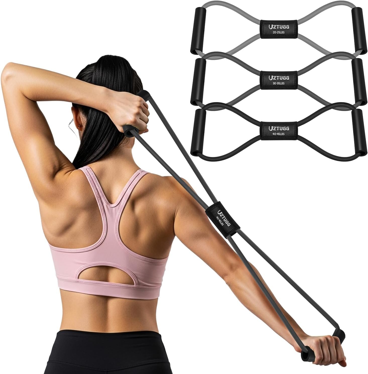 Figure 8 Resistance Bands for Arm, Back – 3-Level Latex Heavy Exercise Bands with Handles for Strength Training, Full Body Workout, Physical Therapy, Pilates, Yoga, Home Gym Equipment for Women