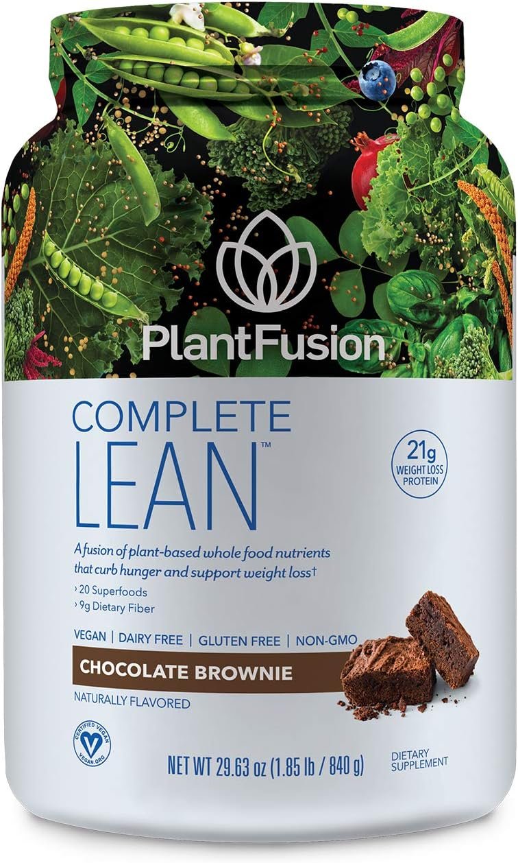 PlantFusion Complete Lean Plant Based Protein Powder – Prebiotic Fiber, Superfoods & Digestive Enzymes – Vegan, Gluten Free, Soy Free, Non-GMO – Chocolate Brownie 1.85 lb