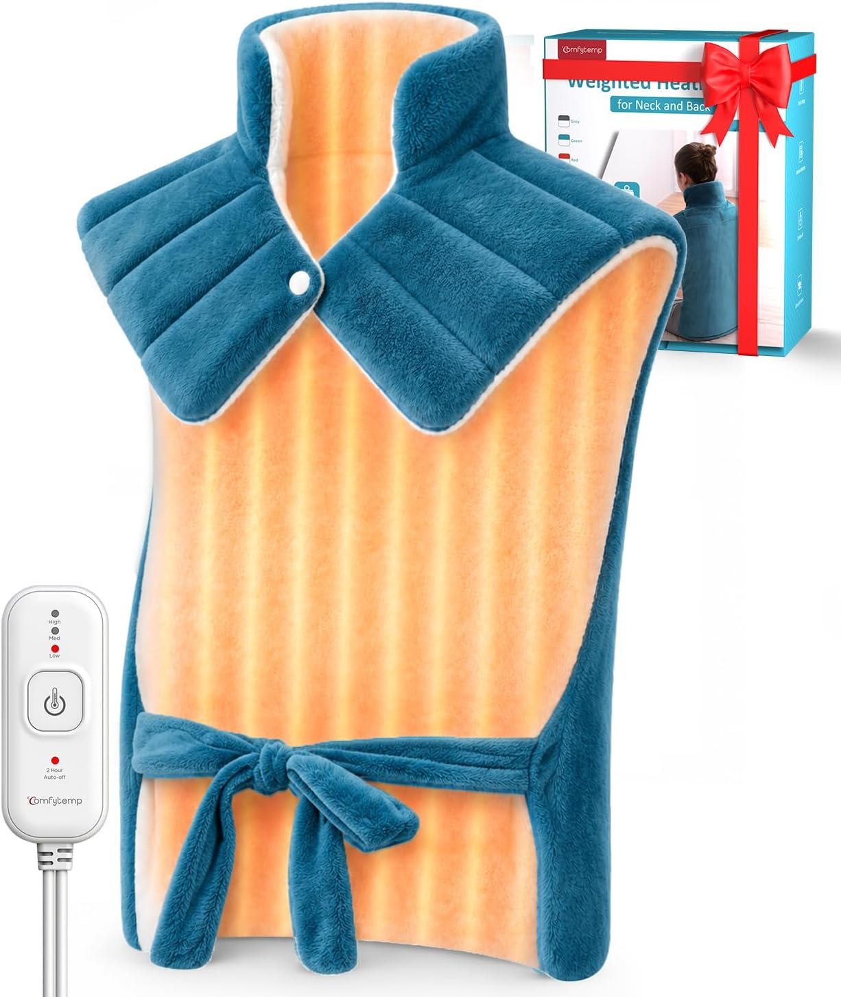 Comfytemp Heating Pad for Back Neck Shoulders, Weighted Electric Heated Pad | 2.4lb Extra Large Wearable Heat Pad for Snug Fit, Day Gifts for Mom Dad Women Men, FSA Eligible HSA, 2H Auto-Off, 22″x33″