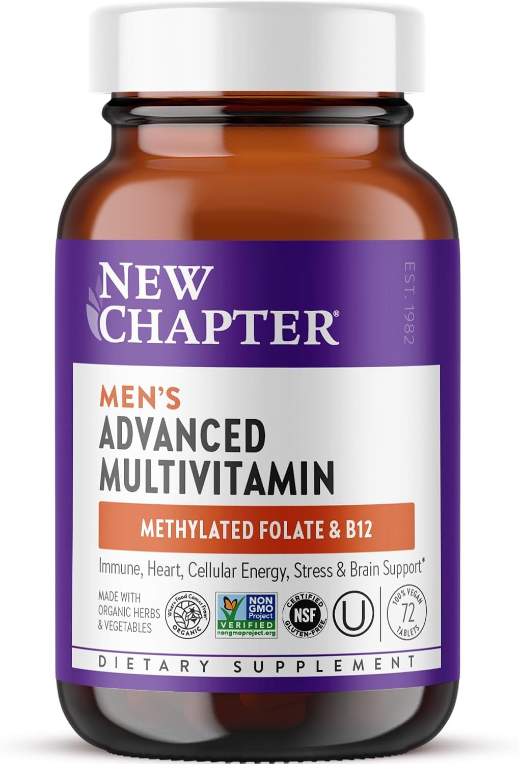 New Chapter Men’s Multivitamin Advanced Formula for Stress, Brain, Immune, Heart & Energy Support, Higher Levels of Whole-Food Fermented Essential Nutrients for Men + Selenium + B Vitamins, 120 ct