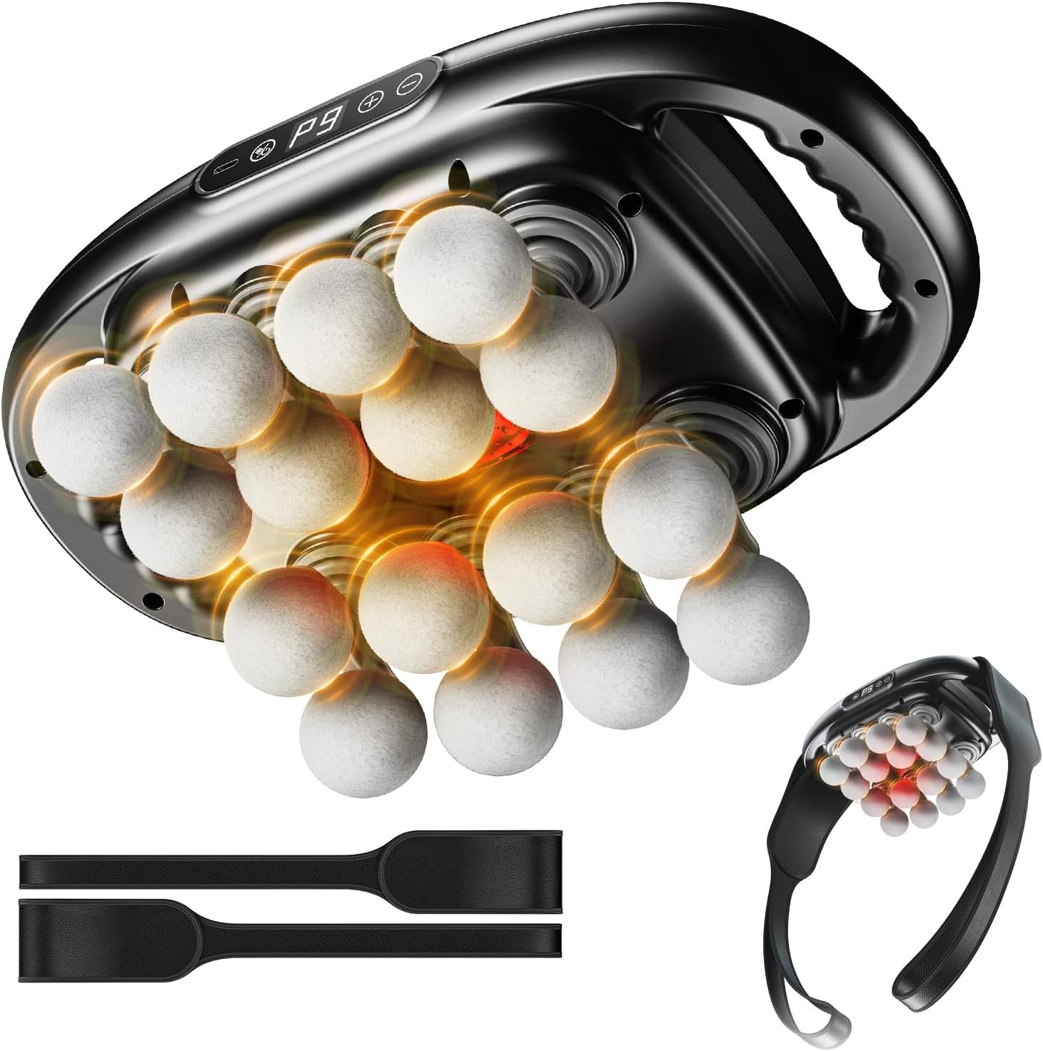 16-Head Massage Gun Deep Tissue with Hand Straps, Electric Muscle Massager with 99 Adjustable Intensities & 9 Modes, Percussion Massager for Back, Legs, Arms, Waist, Shoulders, Full Body Muscle