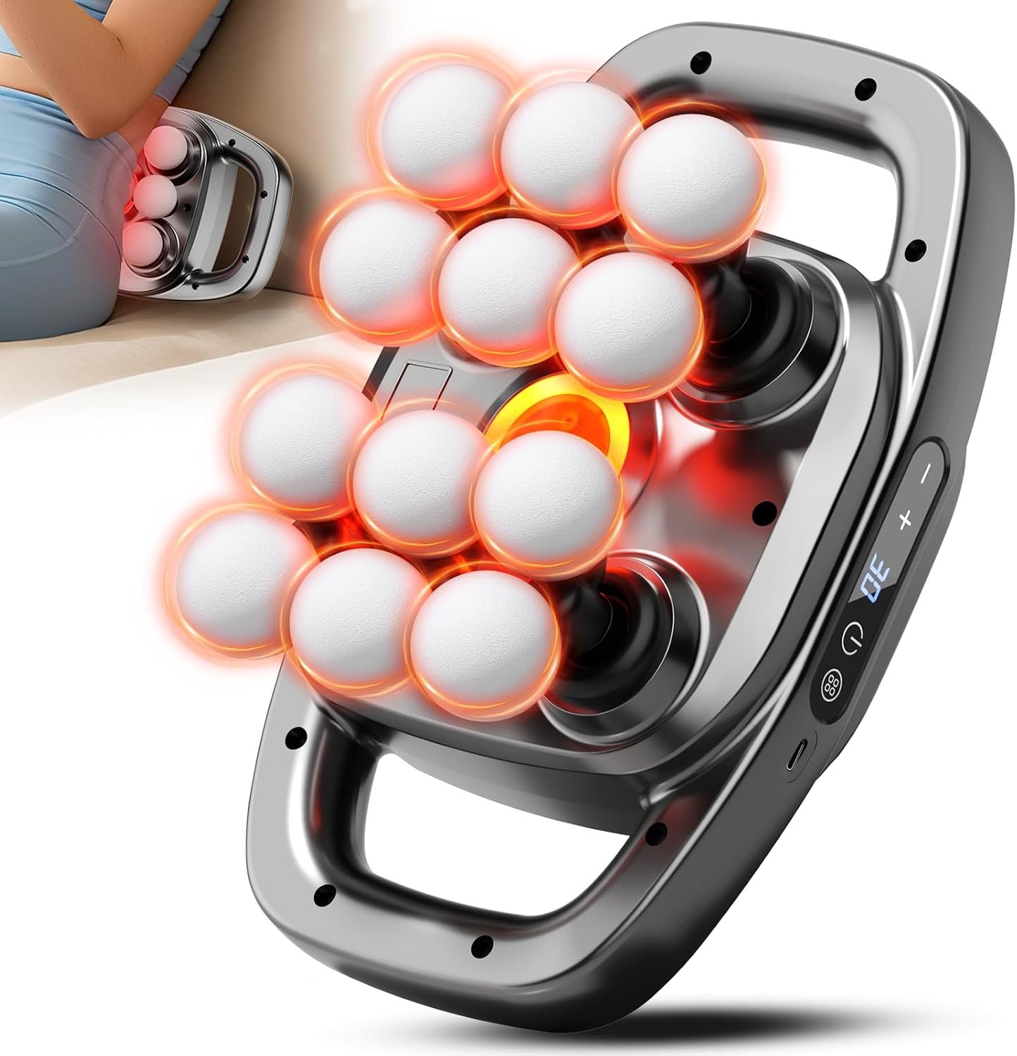 Gurui 12-Head Massage Gun for Deep Tissue Massage, 3 Modes & 30 Levels | Cordless Quiet Massager, Neck Back Shoulder Arm Leg Use, Adjustable Intensity, Full Body Massage, Compact Design