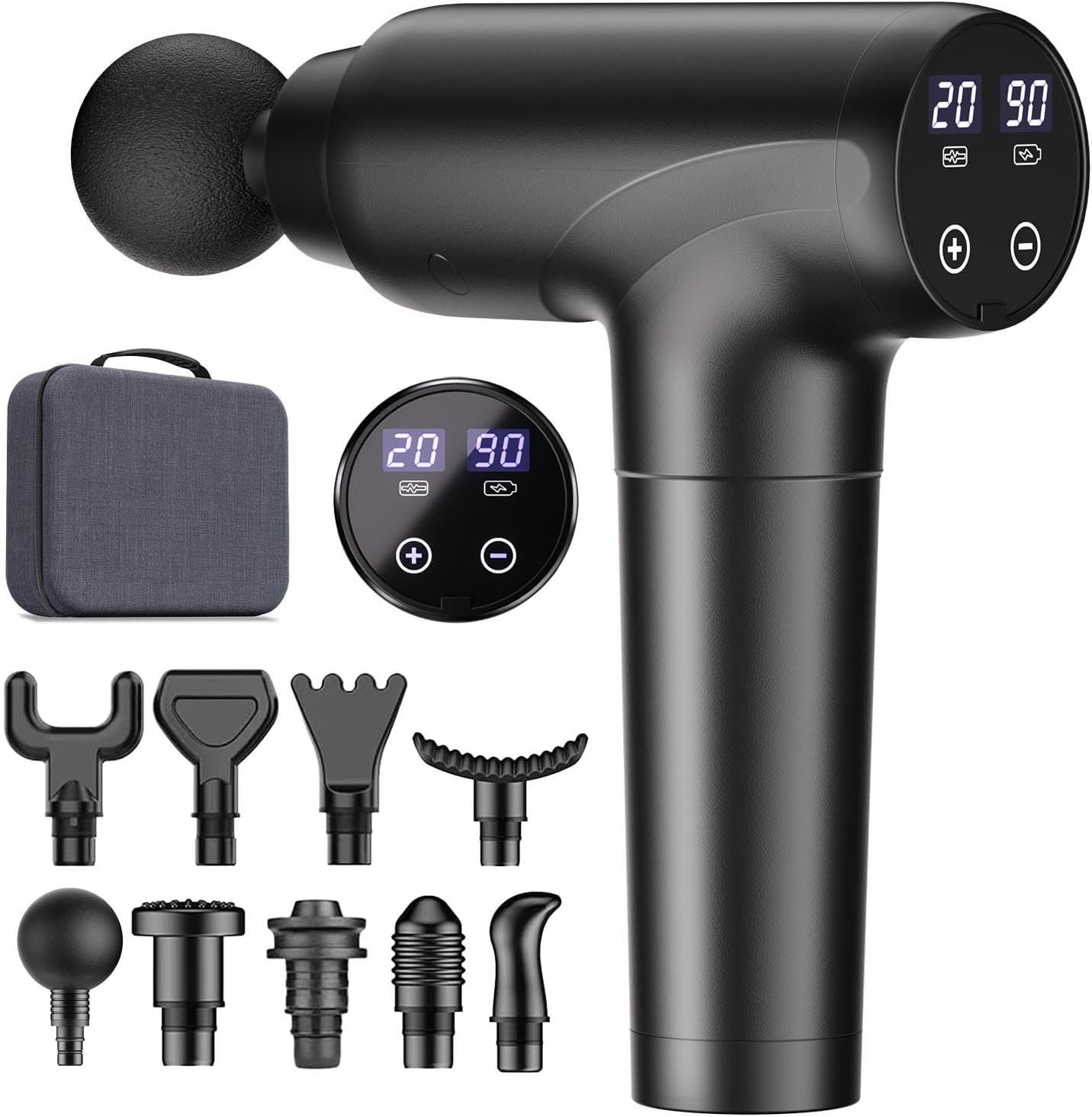 cotsoco Massage Gun Deep Tissue, Muscle Massage Gun with 9 Attachment Heads 20 Speeds & Silent Brushless Motor for Pain Relief, Handheld Percussion Back Massager Gun, Ideal Gift for Mom/Dad(Black)
