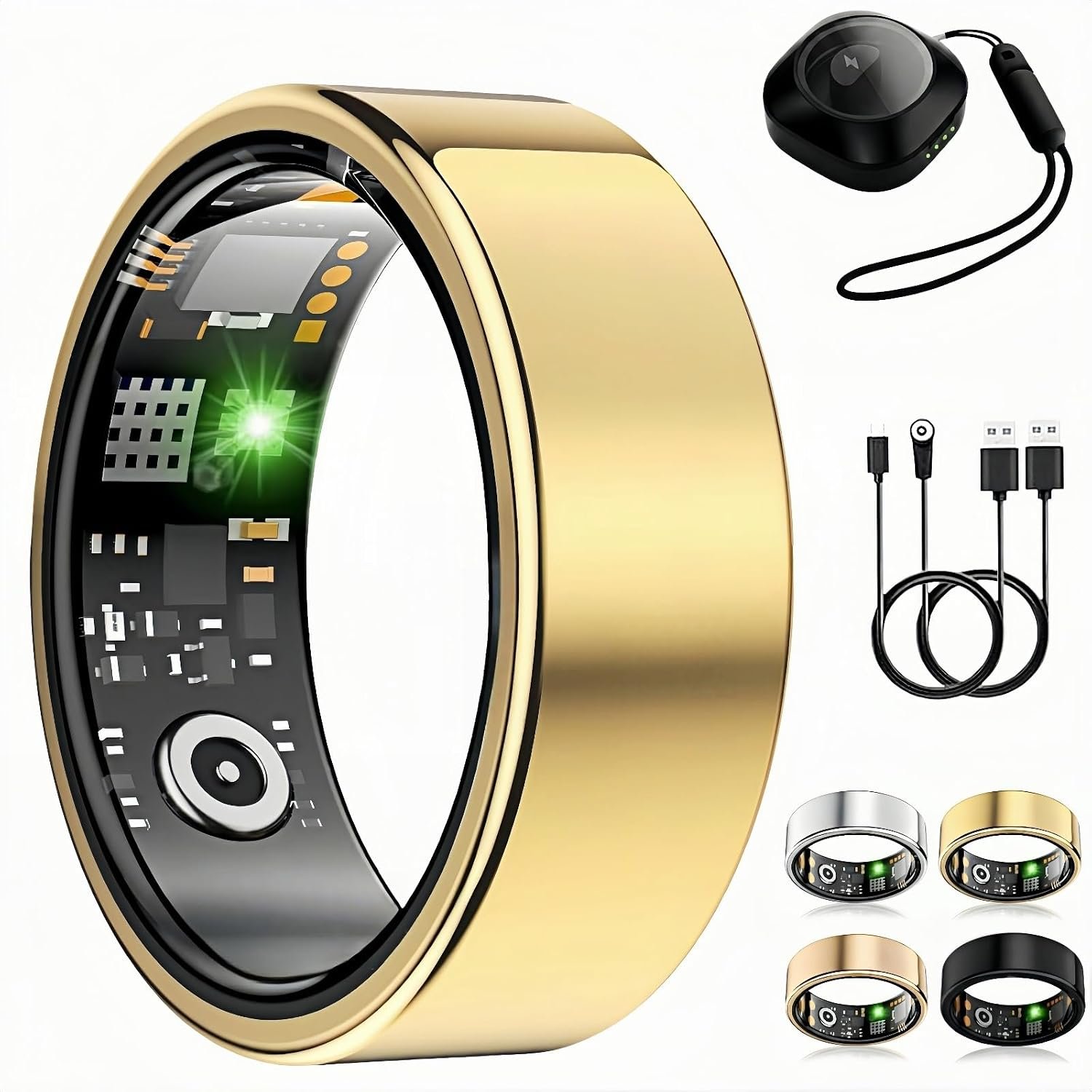 Smart Ring Fitness Tracker for Women Men without Subscription Gold,6 | Health Rings Gen4, 24/7 Heart Rate/SpO2/Stress/Sleep Monitor, 50M Waterproof, Dual Charge, 140 Sport Modes for Every Activity