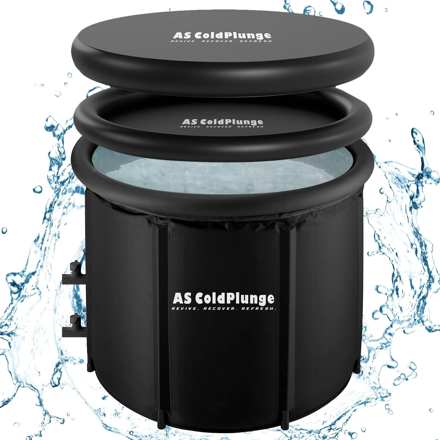 XL Ice Bath Tub for Cold Plunge, Portable Ice Pod with Lid & Cover, 100Gal Inflatable Ice Plunge Tub with 2 Drain Valves for Chiller Connection, Cold Therapy Recovery, Indoor Outdoor Use