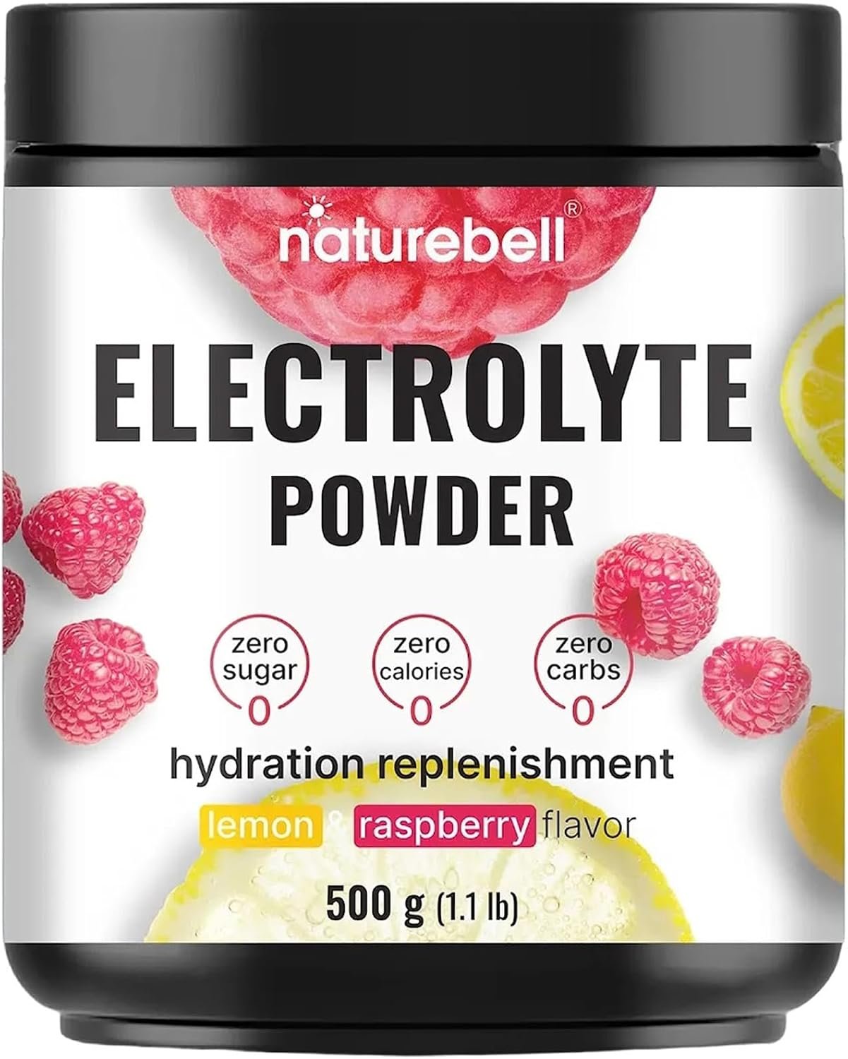 NatureBell Electrolytes Powder – 500 g – Hydration Support with Essential Minerals – Energy & Muscle Health Support* – Sugar-Free & Keto-Friendly – Easily Mixable Powder – Lemon & Raspberry Flavor