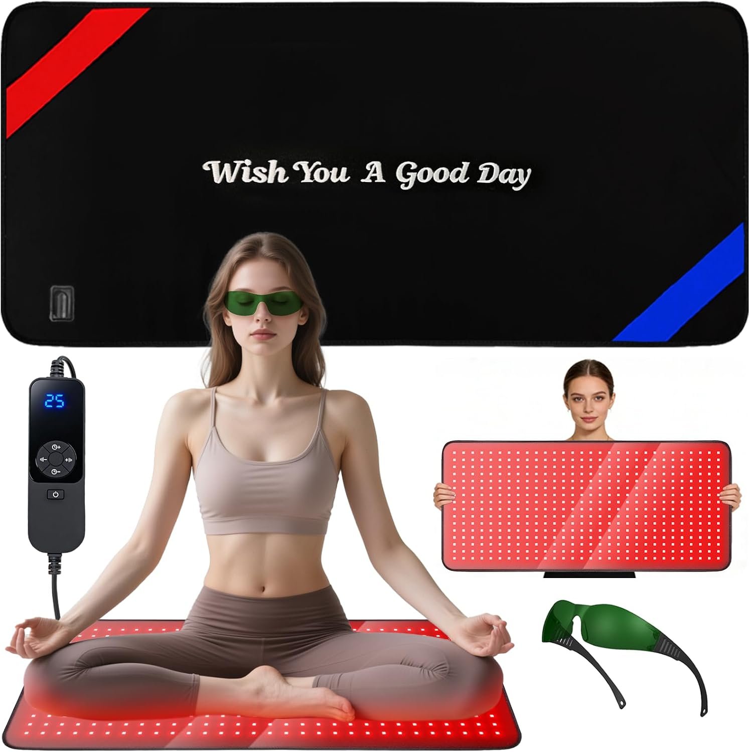33″x17″ Red Light Therapy Mat, 480 LEDs Infrared Light for Pain Relief | 660nm Red & 850nm NIR Dual Wavelength Light with Full-Body Coverage for Back, Waist, Knee & Joint Care
