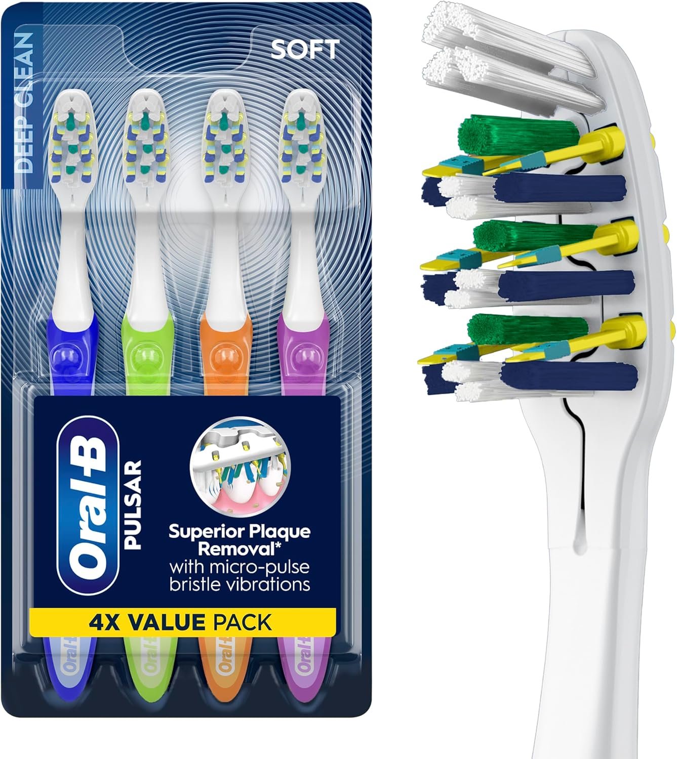 Oral-B Toothbrush, Vibrating Plaque Remover Pulsar, Vibrating Battery Toothbrush, Soft, 4 Count