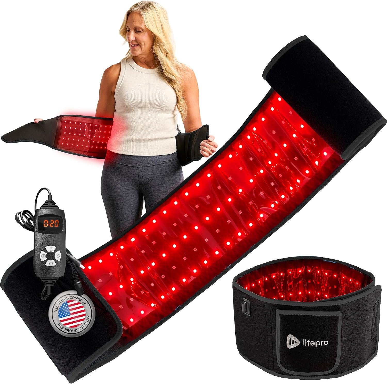 Lifepro Allevared Red Light Therapy Belt – 105 Triple Chip LED Belt | Near Infrared Red Light Therapy For Body – 660nm & 850nm Pulsed light Modes For Back Pain And Shoulder Support