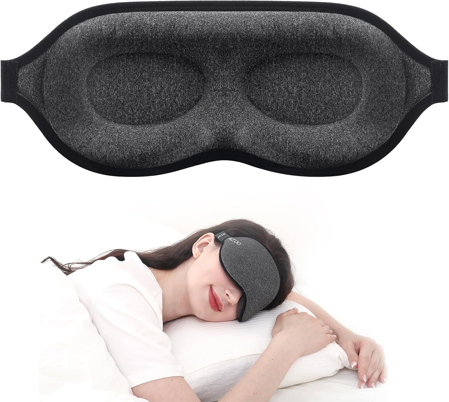MZOO Luxury Sleep Mask, 3D Spacious for Long Lashes Blocking Light | Back Side Sleeper, Zero Pressure Sleeping Eye Mask, Gray, Breathable Soft Night Blindfold, Eye Cover for Flight Nap Travel