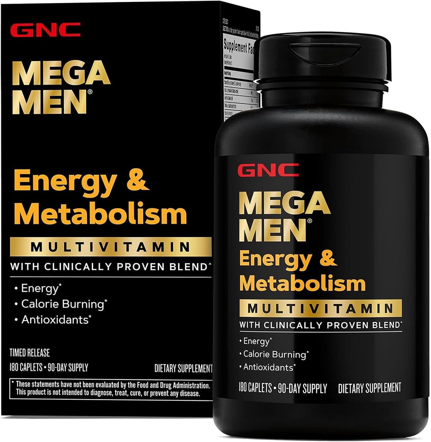GNC Mega Men Energy & Metabolism Multivitamin for Men | Antioxidants and Increased Calorie Burning | 180 Count | Clinically Studied Antioxidants Support Energy Production, Colon and Prostate Health, Calorie Burning, and Mental Sharpness