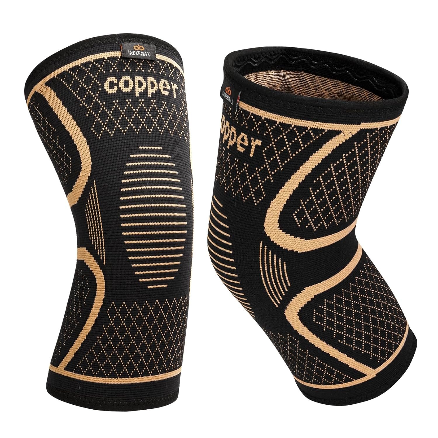 Copper Knee Brace for Women Men 2 Pack, Knee Compression Sleeve for Knee Pain, Arthritis, Running,Sports and Recovery Support, M