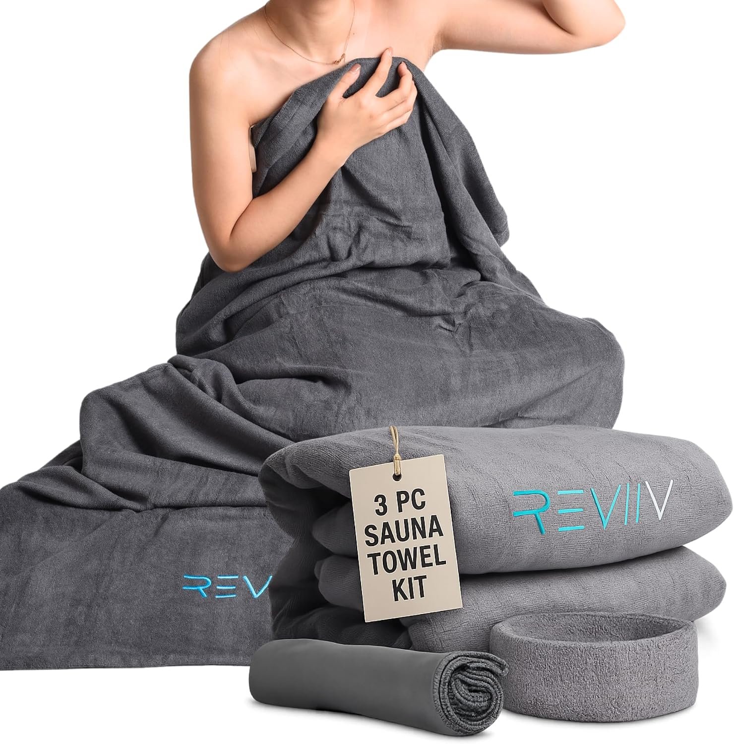 Sauna Blanket Insert Towel Kit – 3 Pcs Luxuriously Soft & Absorbent Sauna Towel Sack with Microfiber Face Cloth & Headband – Accessories for Infrared Blanket Simplified Cleanup – 70″ x 30″