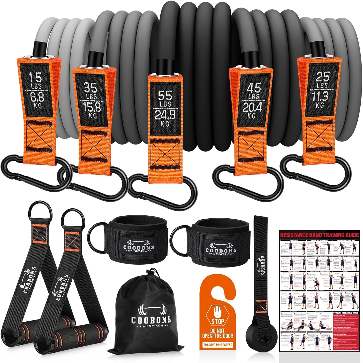 Resistance Bands with Handles, 175lb Exercise Bands for Working Out | Fitness Bands, Workout Bands with Door Anchor and Ankle Straps, Physical Therapy, Strength Training Gym Equipment