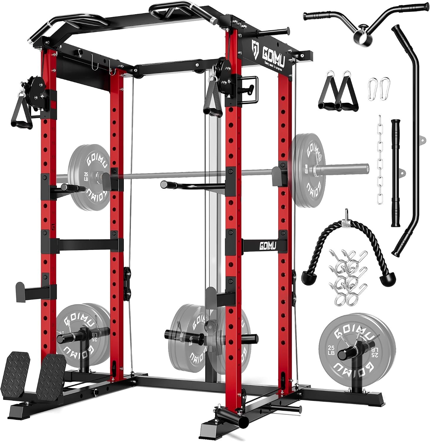 RH01 Power Cage Rack, 2000LBS Squat Rack with with Cable Crossover System&LAT Pull Down System, Multi-Function Workout Cage for Home&Garage Gym