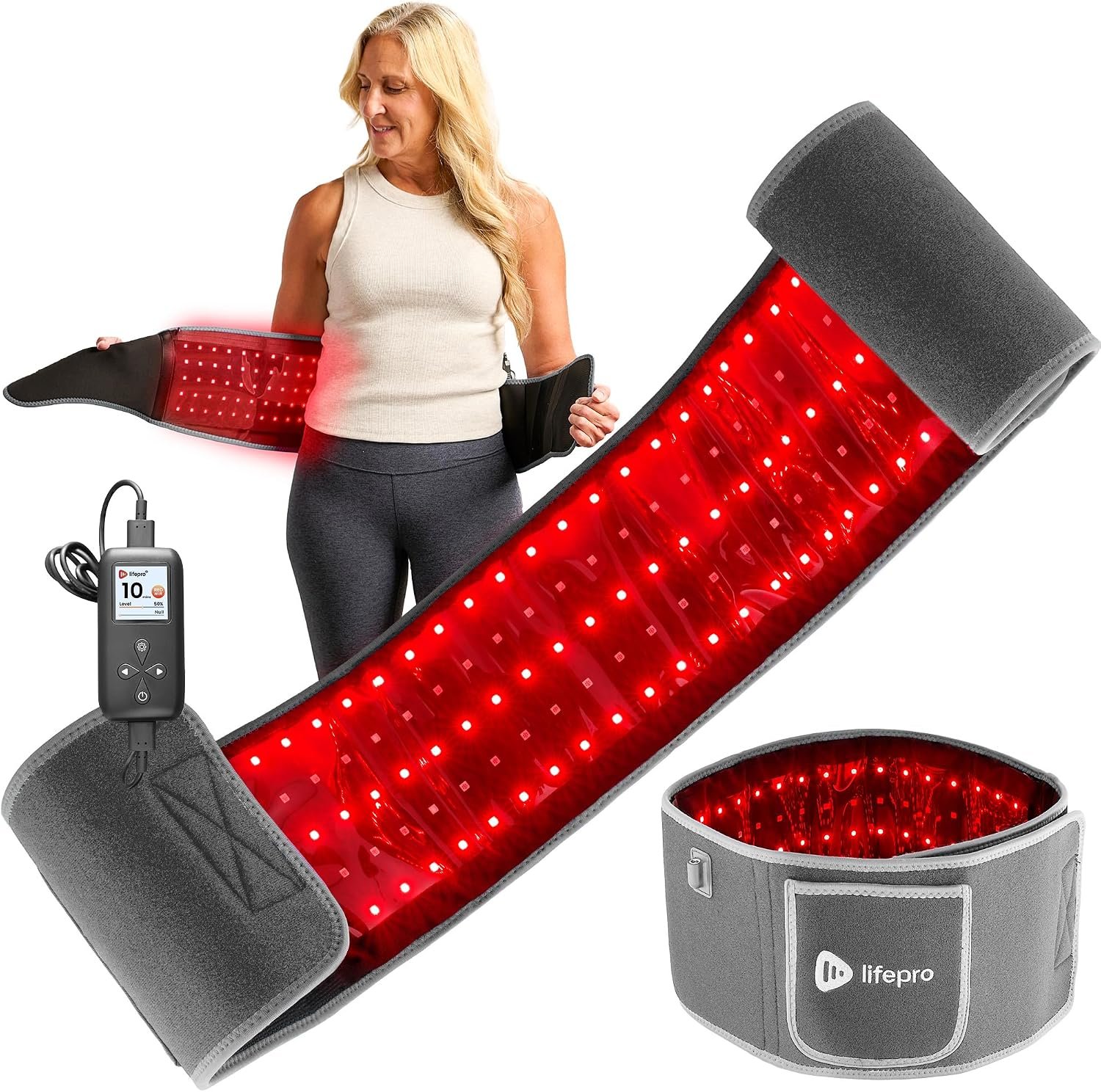 Lifepro Allevared Red Light Therapy Belt -105 Triple Chip LED Belt | Near Infrared Red Light Therapy For Body – 660nm & 850nm Pulsed light Modes For Back Pain And Shoulder Support