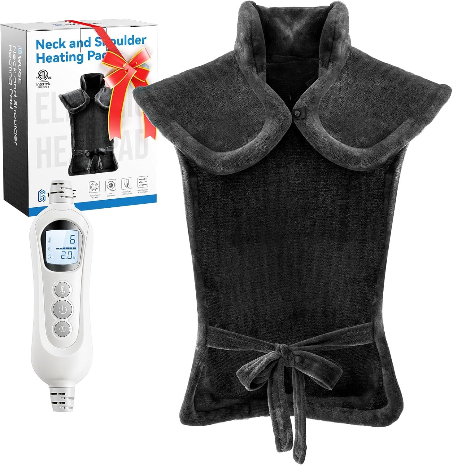 WUGE Fathers Day Dad Gifts, Heating Pad for Neck Shoulder and Back, Birthday Gift for Women Men, Deeper Pain Relief, Large Weighted Heat Pad, ETL Certified, Gray