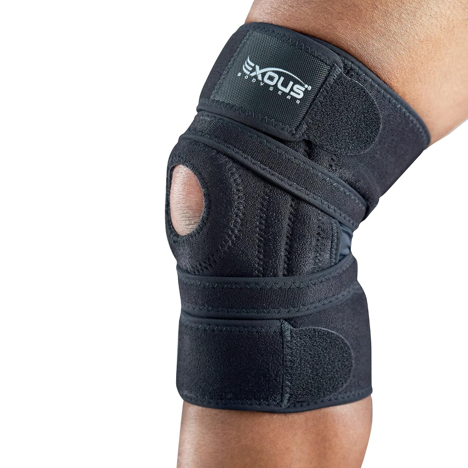 Knee Brace for Men & Women with Patented 4-Way Adjustable Support | Wraparound knee support, dual side stabilizers for patella, Meniscus, ACL and MCL stability during activity