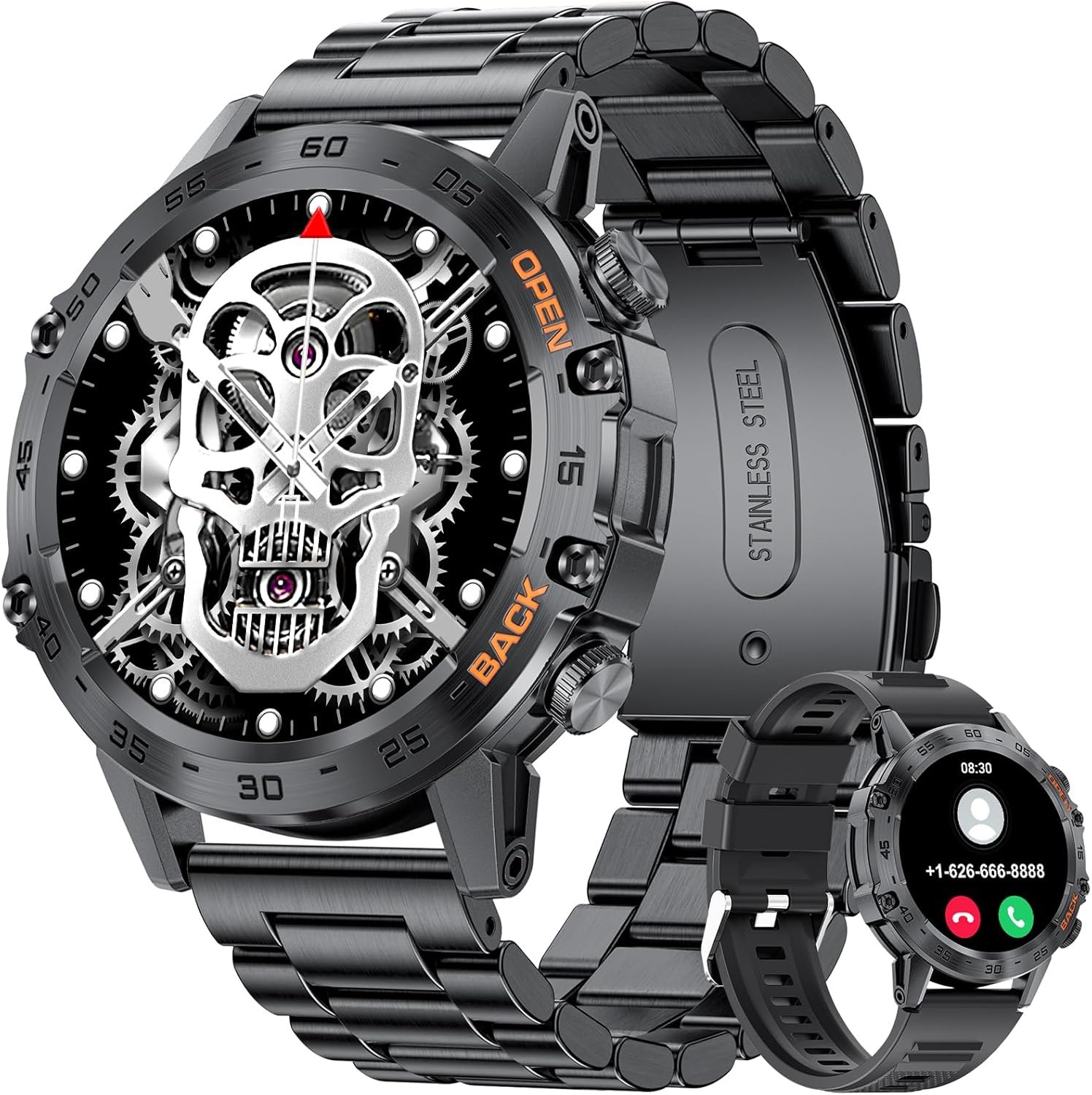 SUNKTA Military Smart Watch for Men(Answer/Dial Calls),100 Sports Modes, 5ATM Waterproof Fitness Watch with Heart Rate/SpO2/Blood Pressure for Android and iOS,1.39”HD DIY Screen Smartwatch Black