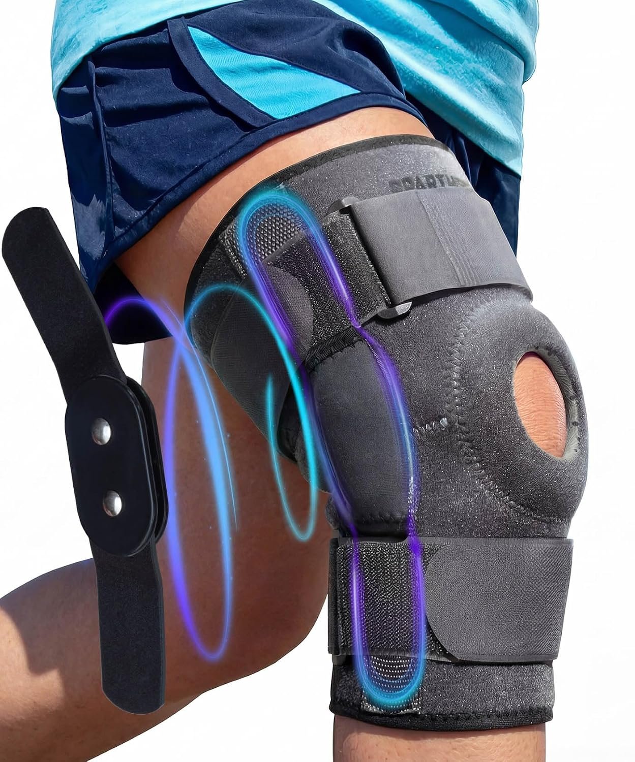 Sparthos Knee Brace for Women & Men – Meniscus Tear Support – Gray-L | Hinged Metal Side Stabilizers, Adjustable Compression Straps, ACL MCL Arthritis Pain Relief, Open Patella, Running & Sports