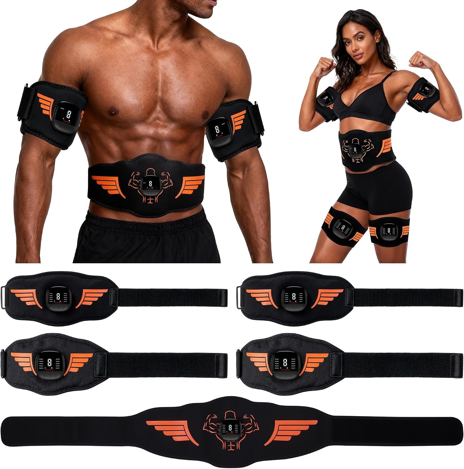 EMS Muscle Stimulator 5-Piece Set – Rechargeable Ab, Arms & Legs Stimulator for Core Strength, Body Toning & Workout Recovery, Suitable for Men & Women