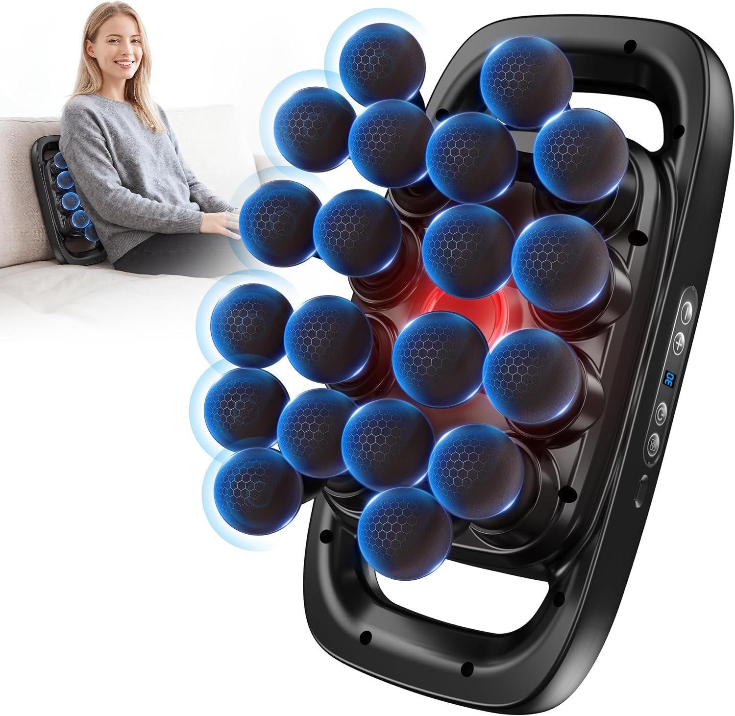 20-Head Massage Gun Deep Tissue Percussion Massager with 3 Modes | 30 Intensities Quiet Portable Muscle Massager for Full Body Recovery Tool Gift for Men, Women, Athletes and Seniors