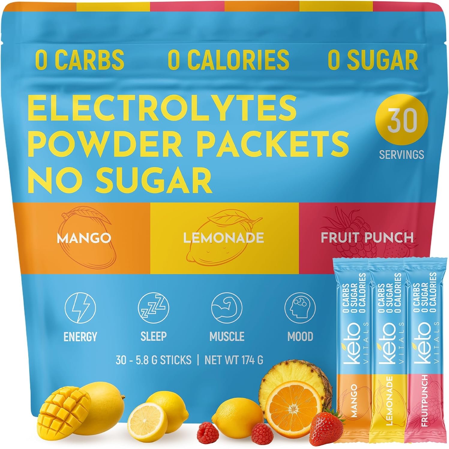 Original Electrolytes Powder Packets – Sugar Free Electrolytes – 30 Sticks | Keto Friendly Electrolytes Powder Packets Sugar Free – Electrolytes Zero Sugar, Zero Calories, Zero Carb – Assorted