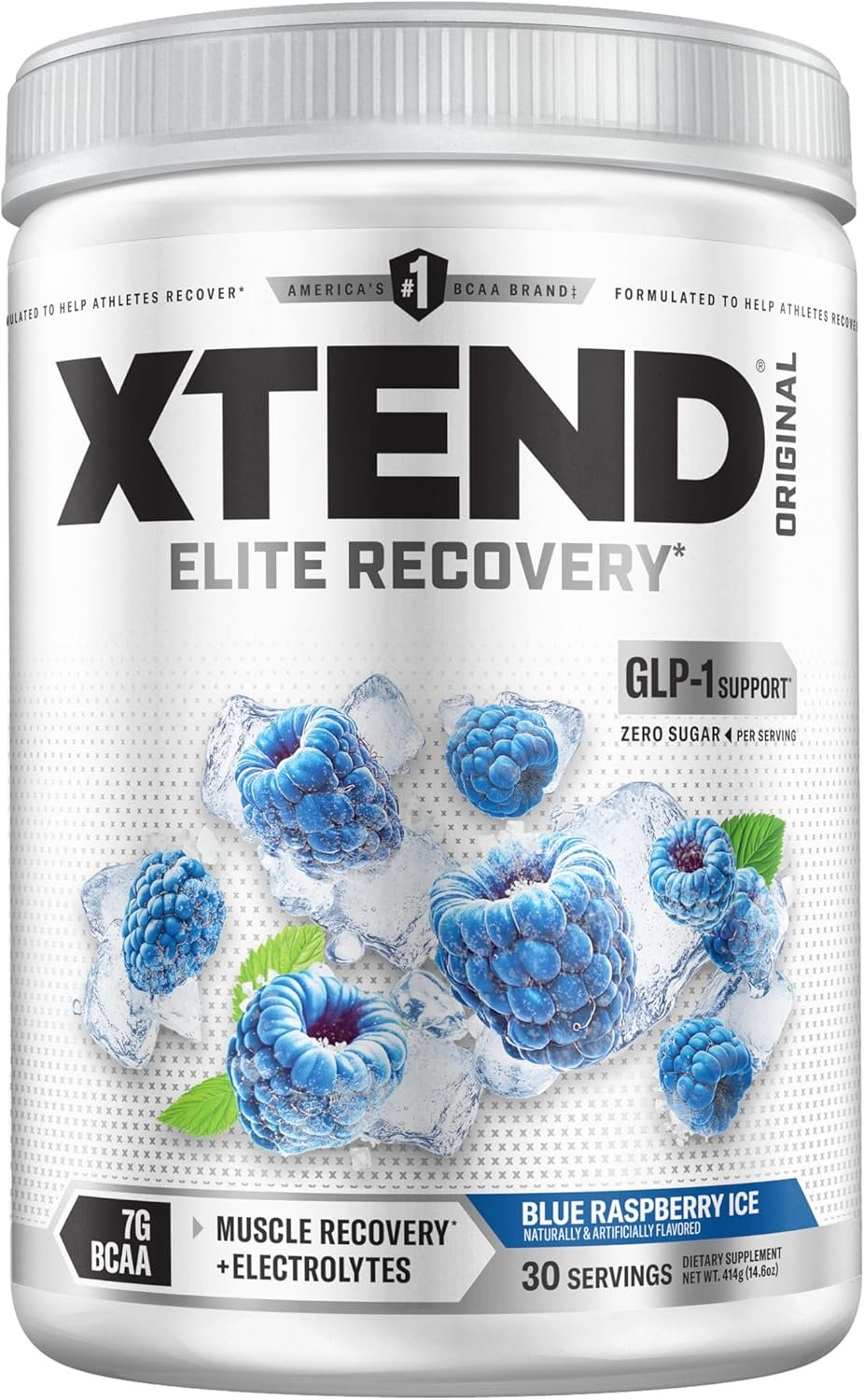 Xtend Original BCAA Powder with Zero Sugar, 7g BCAA, 30 Servings | Blue raspberry ice flavor with Zero sugar and 7g BCAAs for muscle recovery, hydration and performance.