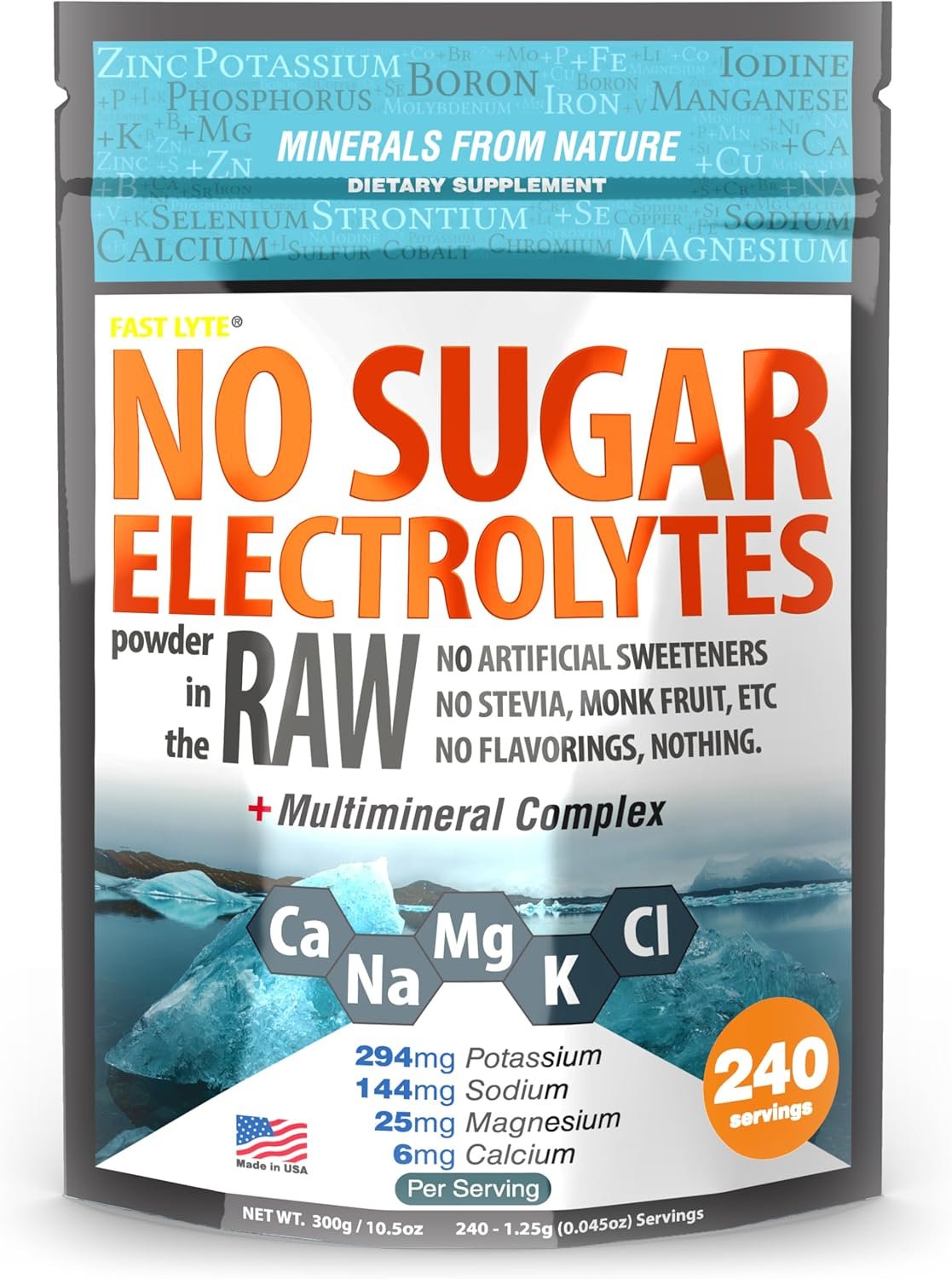 FAST LYTE No Sugar Electrolytes Powder in the Raw | Mix in Coffee, Soup, Juice, Water, Smoothies, Broth, Anything | No Sweeteners or Flavorings | Keto & Sugar Free | Non-GMO & Vegan