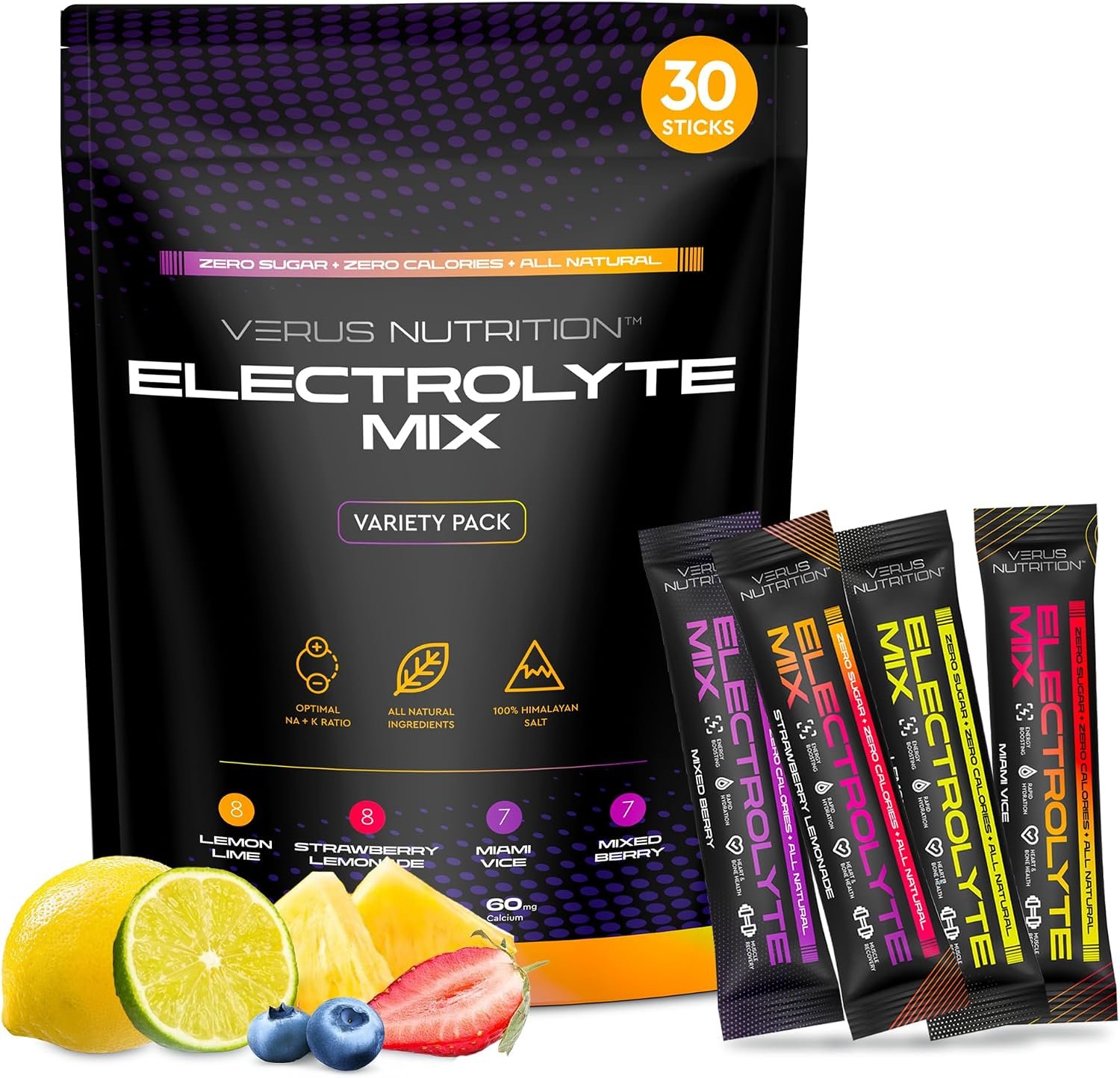 Variety Electrolyte Powder, Zero Sugar, 60 Servings | Complete Electrolyte Blend with Sodium, Potassium, Magnesium, Calcium & Chloride, Keto, Fasting & Vegan Friendly