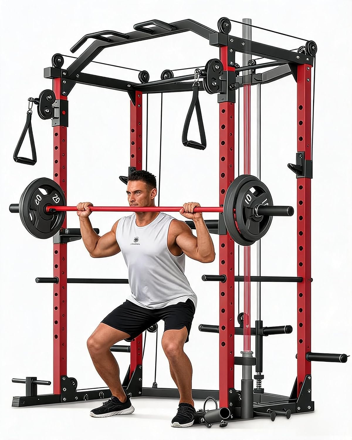 GarveeLife Power Cage, Multi-Functional Power Racks for Home Gym | With Cable Crossover System, 1600 LBS Weight Capacity Fitness Squat Rack for Strength Workout with Training Attachment, Blac