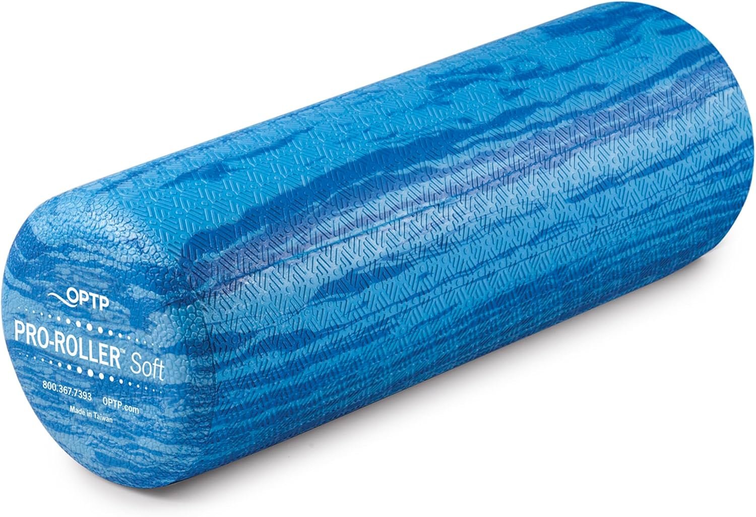 OPTP PRO-Roller Soft Density Foam Roller – Round, Short Blue, 18″ x 6″ | Low density soft foam roller for physical therapy, Pilates, yoga foam roll exercises, and muscle recovery, blue 18″ x 6″