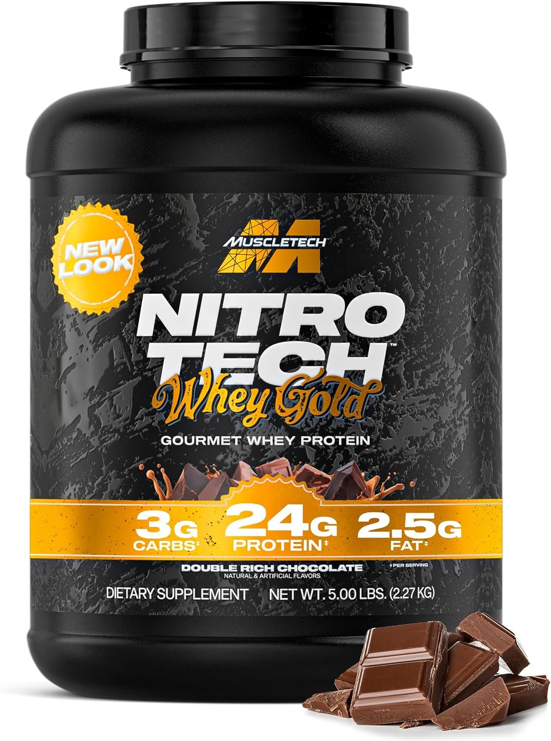 MuscleTech Whey Protein Powder (Double Rich Chocolate, 5LB), 24g Protein | Nitro-Tech Whey Gold Isolate Smoothie Mix for Lean Muscle & Recovery for Women & Men – Packaging May Vary