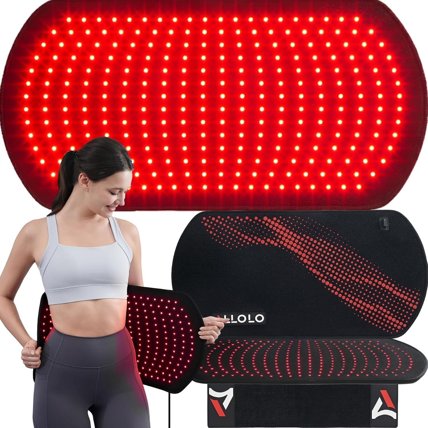 ALLOLO Red Light Therapy for Body, 3 in 1 LEDs Red Light Therapy Belt with Timer Remote Control, 660nm 850nm Infrared Light Therapy Pad for Body Waist Shoulder Knee, 27.6″ x 13.9″ Large Area
