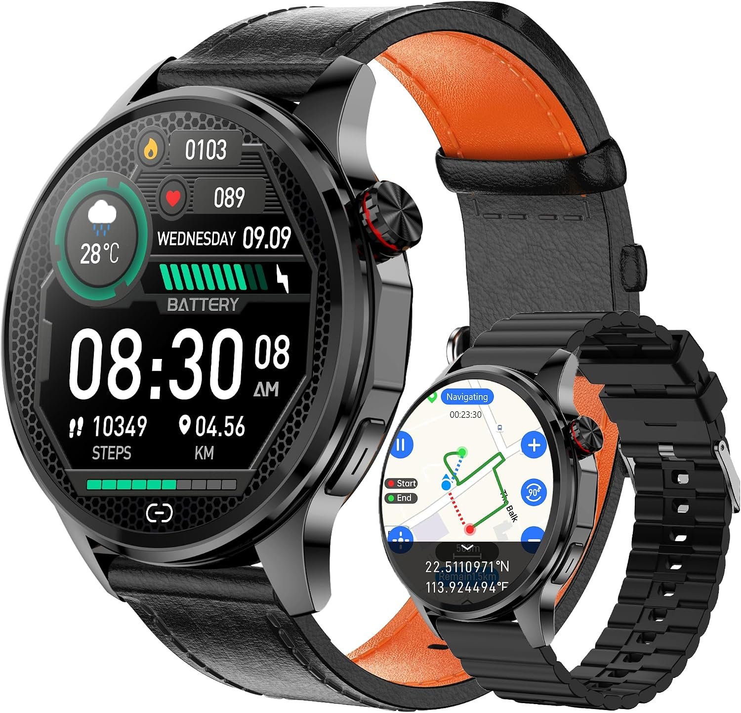 Smart Watch for Men with GPS Maps, 1.46″AI Smartwatch, BT Call/Text Reply | 24/7 Heart Rate/Sleep Monitor/Health Analysis, 100+ Sports Modes, 5ATM Waterproof Fitness Tracker for Android iOS – 2 Bands