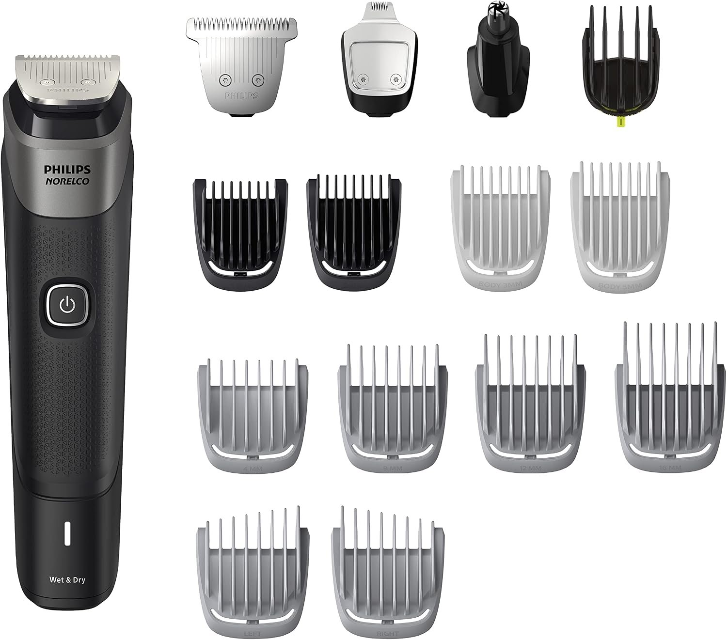 Philips Norelco Multigroom 5000 Series, All-in-One Trimmer and Hair Clipper, 18-Piece Men’s Grooming Kit for Beard, Face, Hair, Body and Intimate Areas, No Blade Oil Needed, Model MG5910/49
