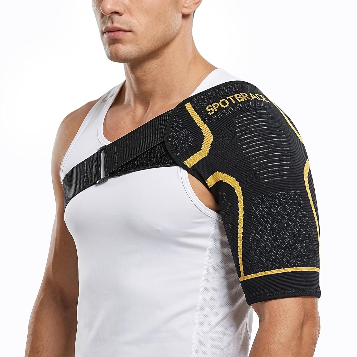 SPOTBRACE Shoulder Compression Sleeve Adjustable Shoulder Support Brace XXL | Breathable Shoulder Support Rotator Cuff Shoulder Brace, Fits Left/Right Arm, Men & Women For Pain Relief, Sleep, Injuries