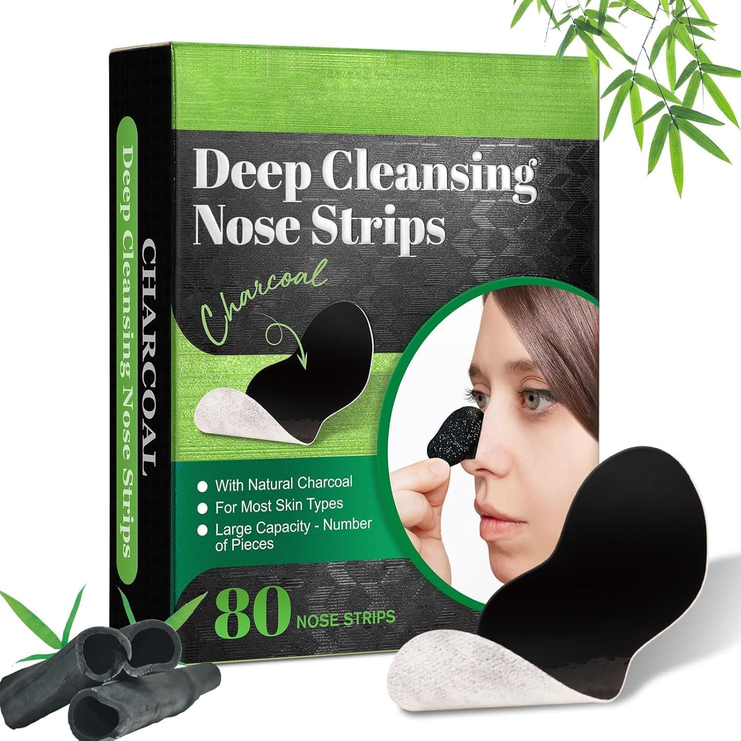 Pore Strips, 80 Pc Nose Strips Blackhead Remover for Nose, Infused Charcoal | For Oily Skin, Strawberry Nose, Deep Clean, Shrinking Pores & Smoothing Skin, Suitable For All Skin Types, 80Pcs/Pack