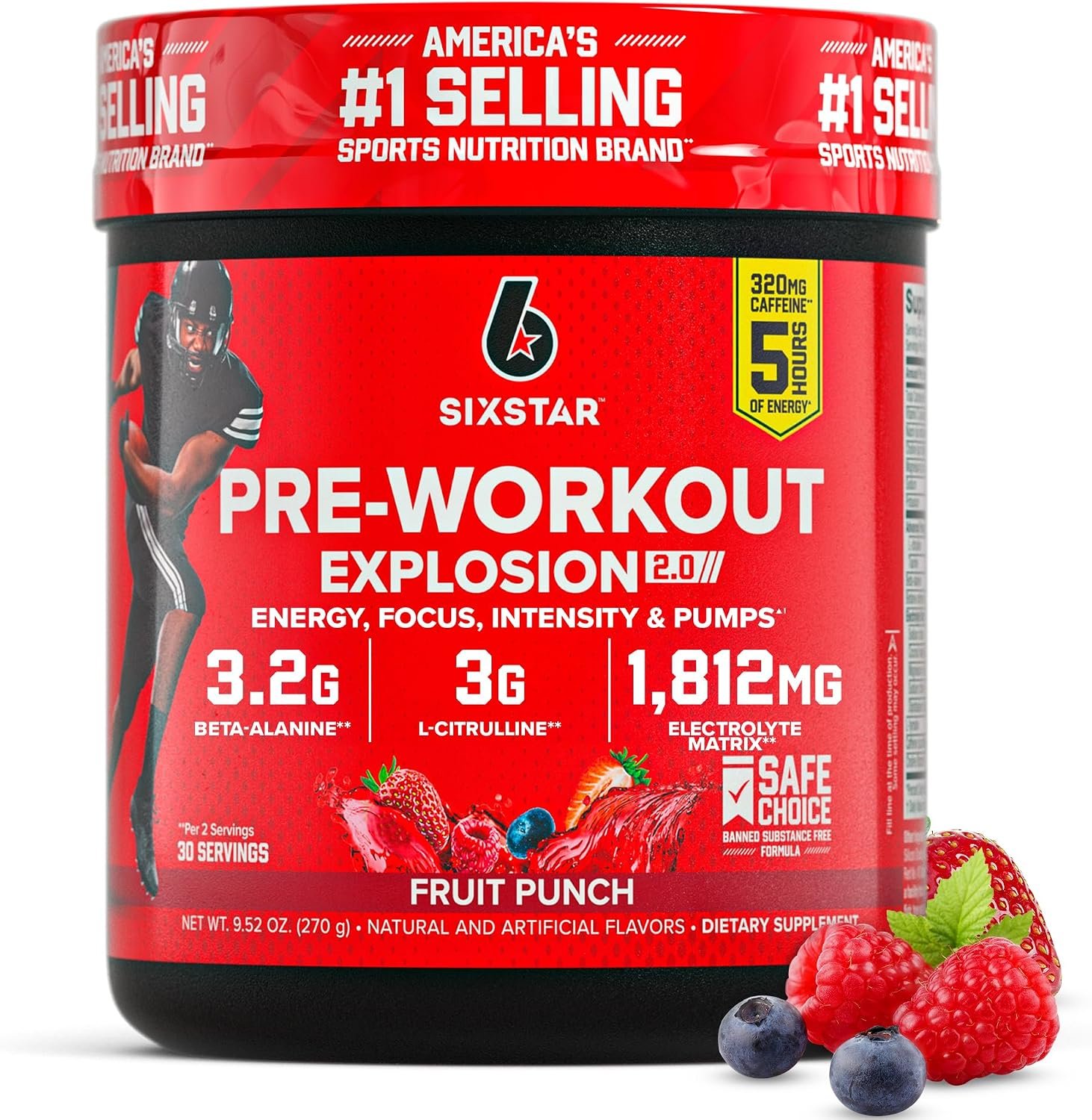 Six Star Pre-Workout Powder for Men & Women, Fruit Punch, 30 Servings | Preworkout Explosion 2.0 Energy Powder Drink Mix with Beta-Alanine & Caffeine – Energy, Focus, Intensity, & Muscle Pumps