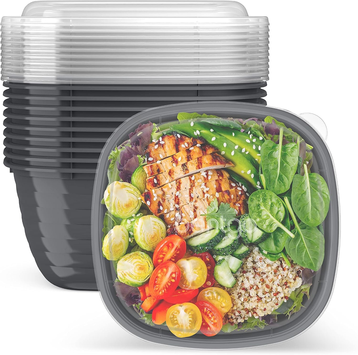Bentgo Prep Food Storage Bowls with Lids, 10 Pack, PFAS & BPA-Free | 1 Compartment, Stackable, Portion Control, Microwave, Freezer & Dishwasher-Safe, Reusable (Graphite)