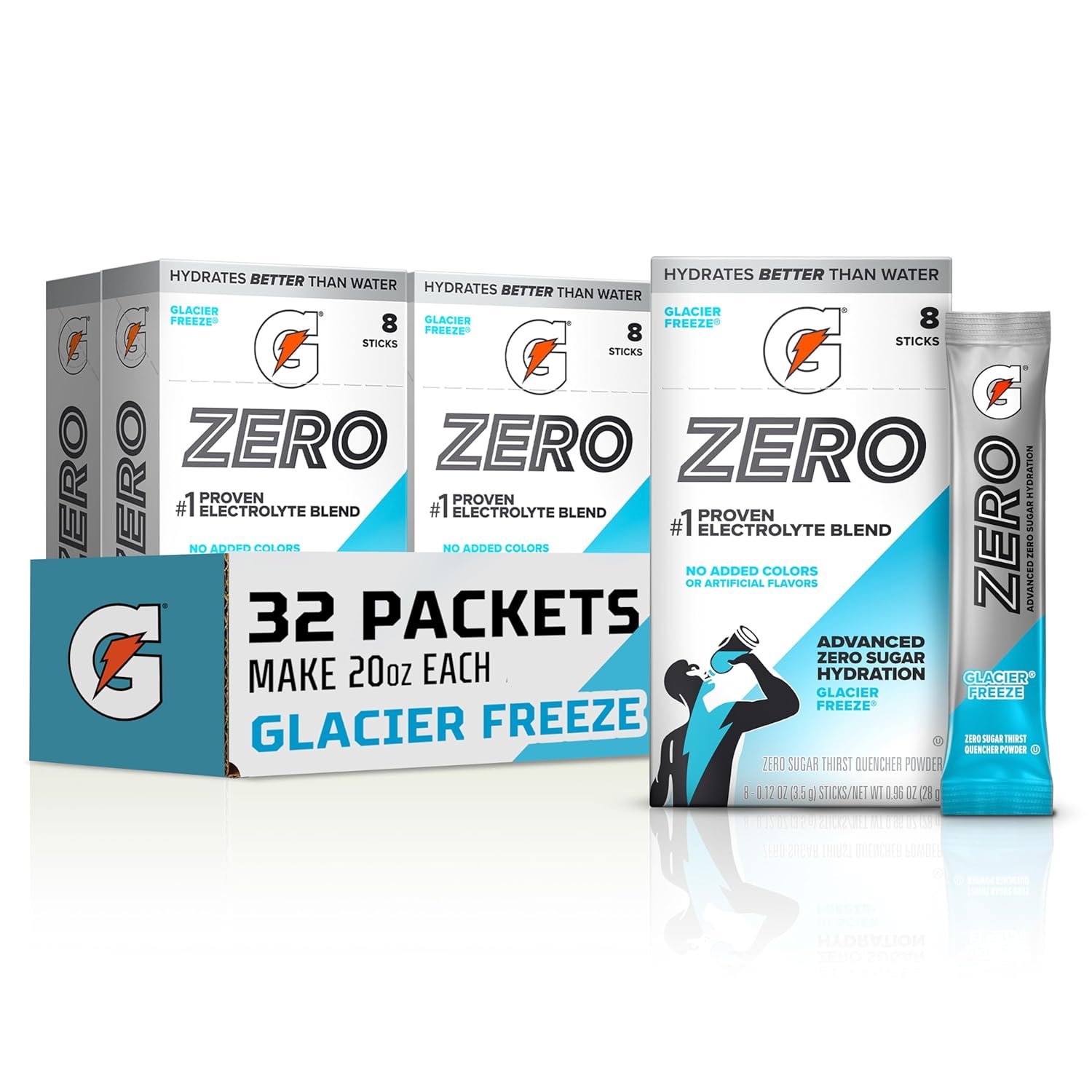 Gatorade Zero Sugar Powder, Glacier Freeze, (32 Servings) | Electrolyte Powder Drink Mix, No Artificial Flavors, No Added Colors, Zero Sugar, Sports Drinks, Hydration