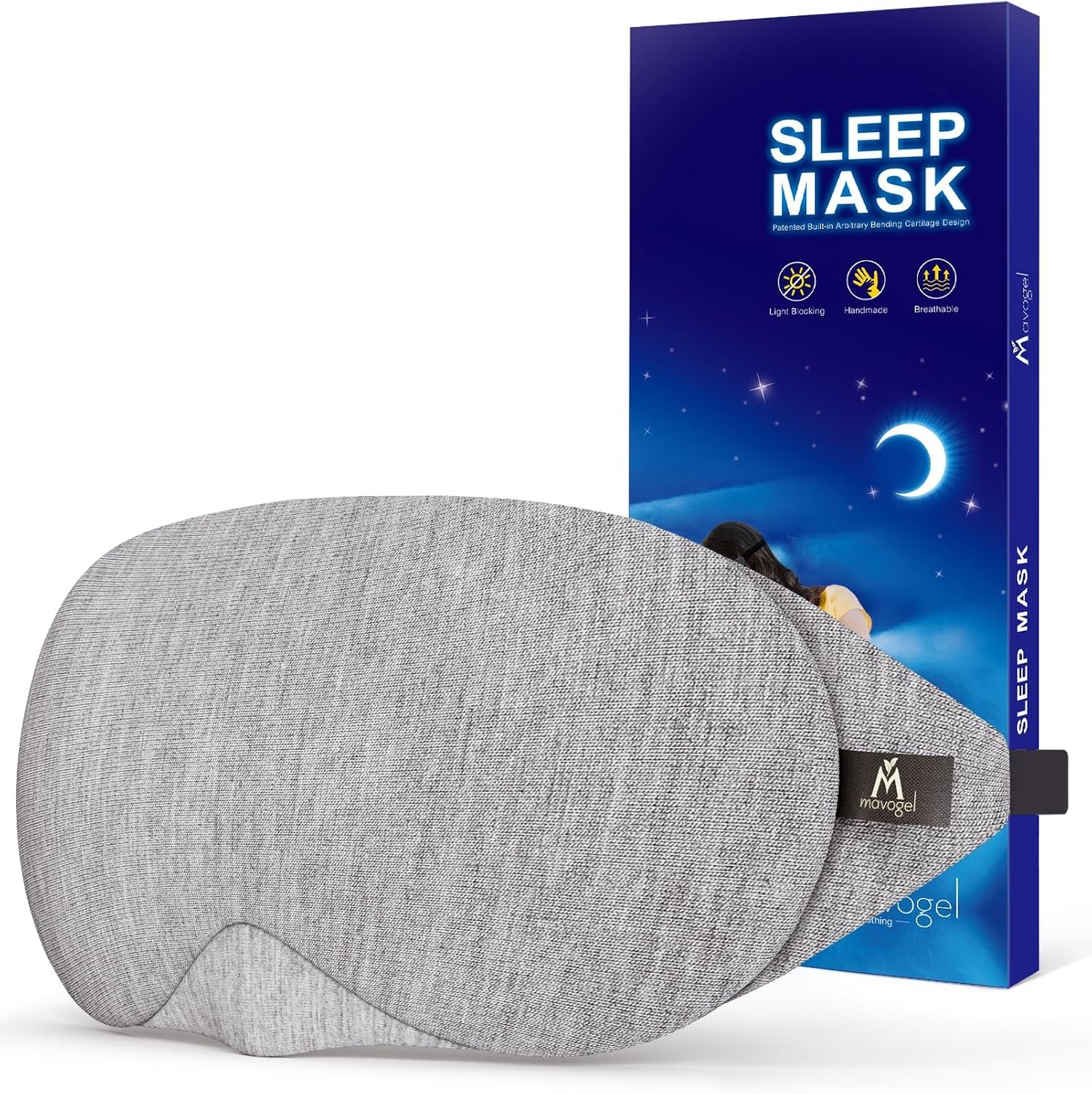 Mavogel Cotton Sleep Eye Mask, Light Blocking with Adjustable Nose Bridge | Updated Design, Soft and Comfortable Night Eye Mask for Men Women, Eye Blinder for Shift Work, Includes Travel Pouch, Grey