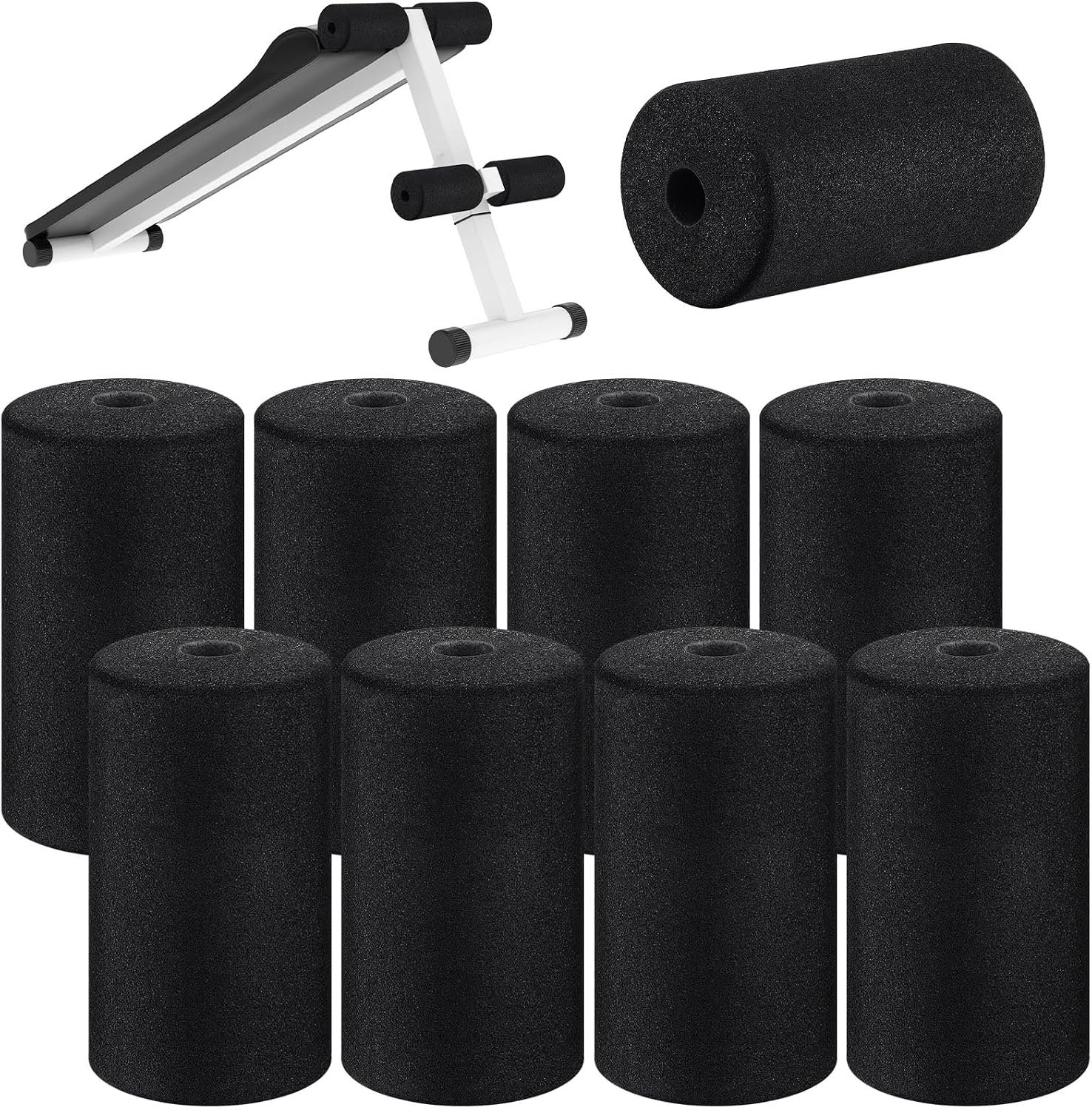 Deekin 8 Pieces Foam Foot Pads Rollers Set High Density Foam Roller for Gym Exercise Machines Equipment Replacements Exercise Massage Muscle Recovery, 6.3″ x 3.4″ OD x 0.87″ ID