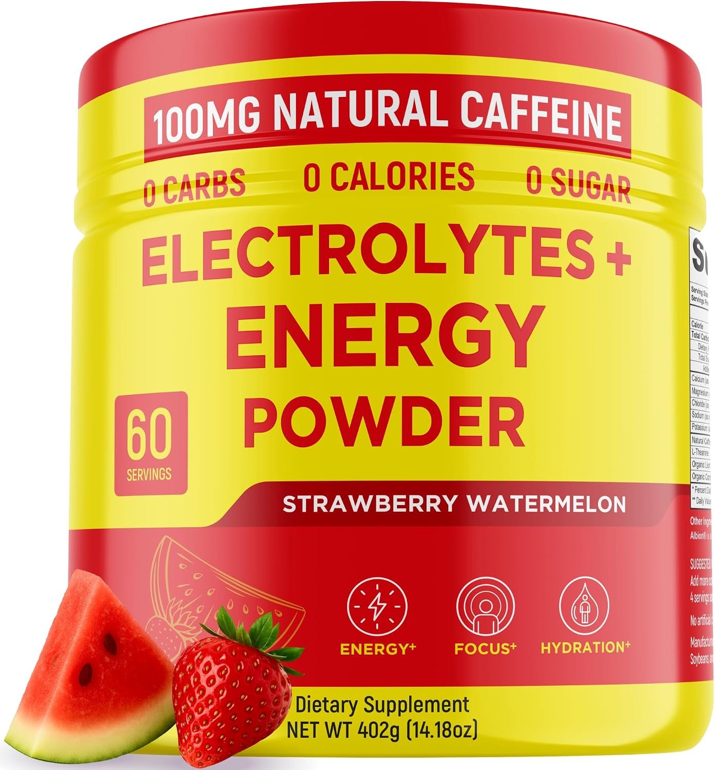Energy Powder + Electrolytes with 100mg Natural Caffeine – 60 Servings | L Theanine & Organic Lion’s Mane Extract – Sugar Free Drink Mix For Workouts, Focus & Stamina* – Keto Friendly