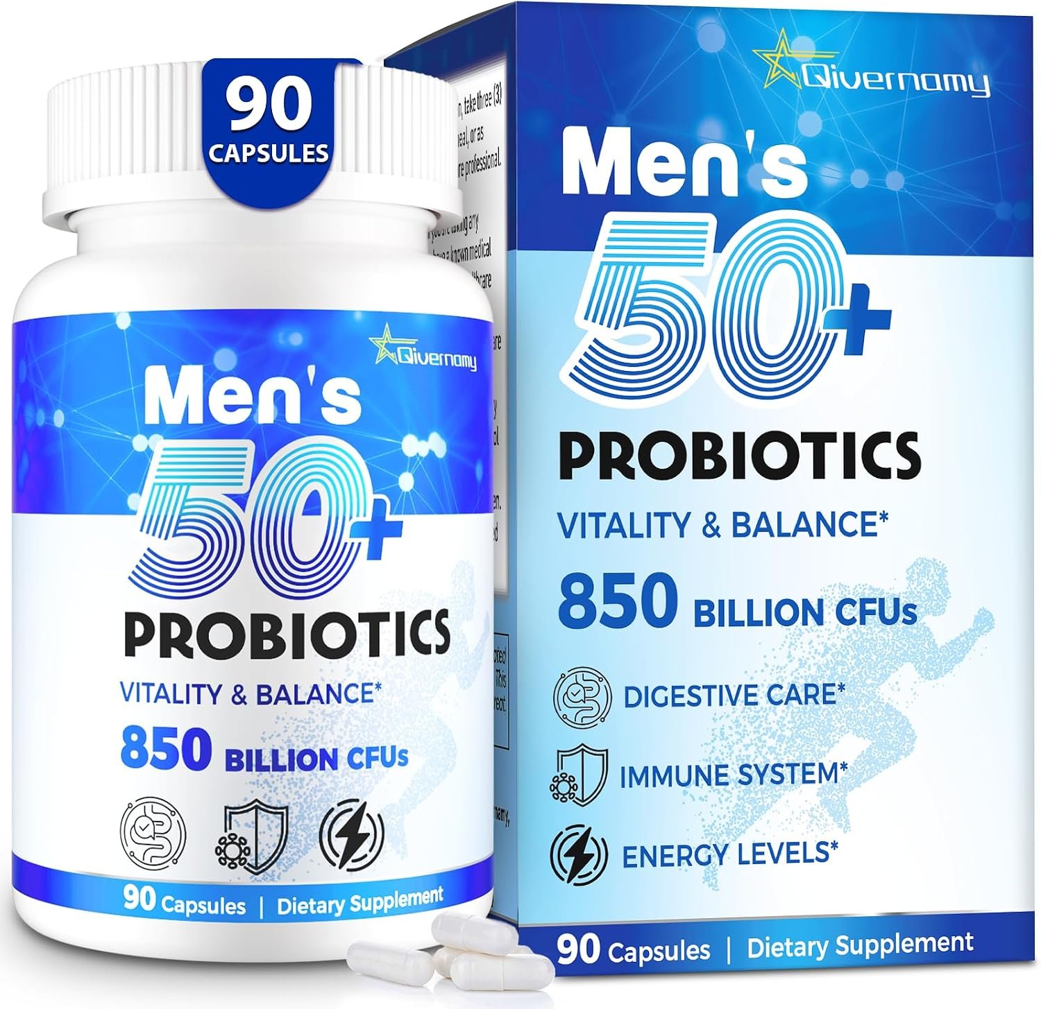 Probiotics for Men, 850 Billion CFU Advanced 50+ Mens Probiotic, 90 Capsule | Comprehensive Gut & Energy Support with Prebiotics and Probiotics – Tailored Wellness Probiotics for Men Over 50