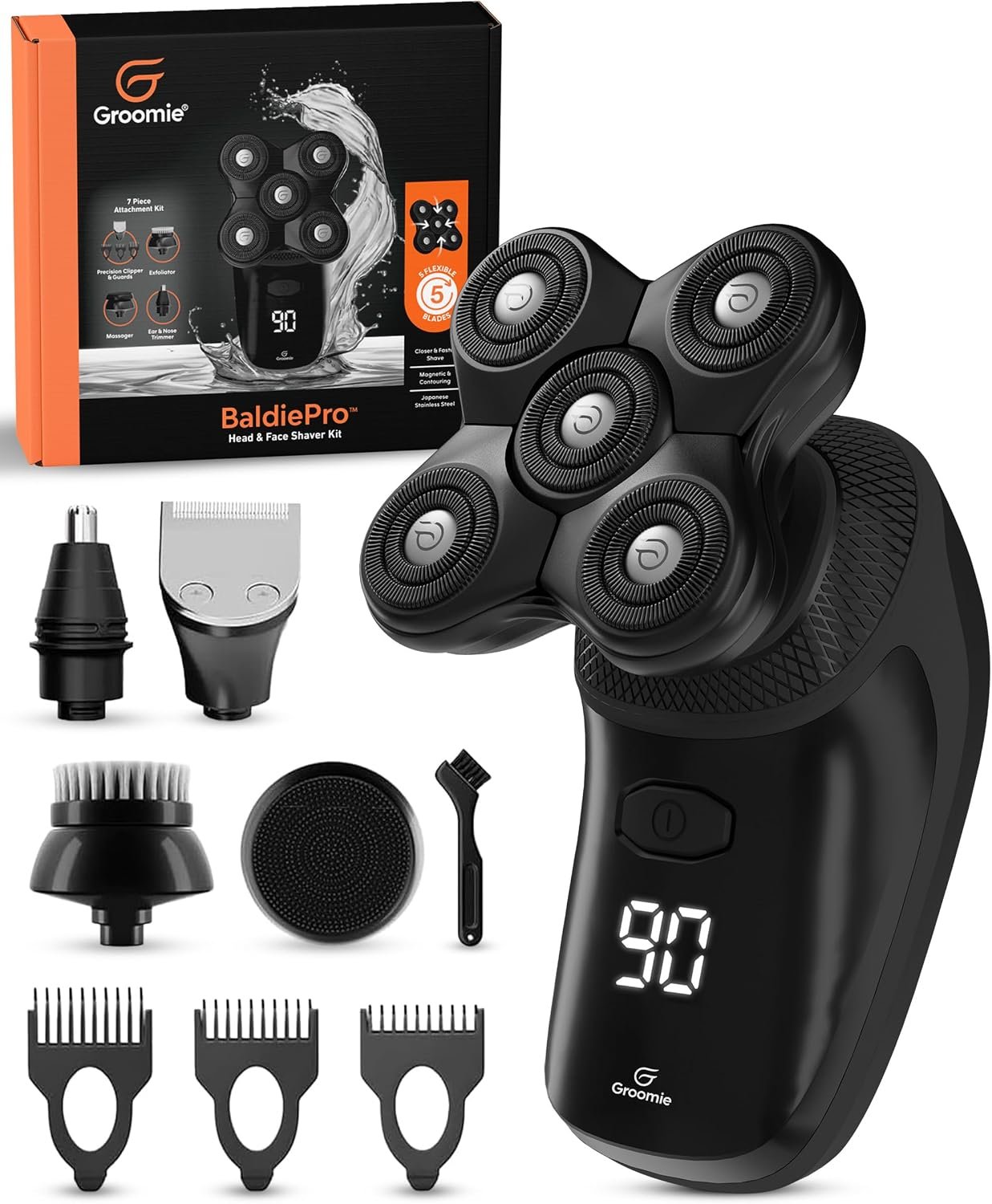 Groomie BaldiePro Cordless Head Shaver Kit for Bald Men, Waterproof | Complete Grooming Kit Includes BaldiePro Head Shaver, Precision Trimmer, Clipper Guards, And Grooming Accessories