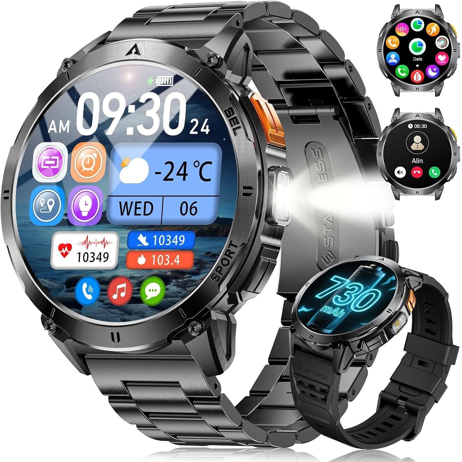 LIGE Smart Watches for Men, 1,62” HD AMOLED Screen Military Smartwatches with 110+ Sports, 3ATM Fitness Tracker with 24/7 Heart Rate/Sleep for iOS Android
